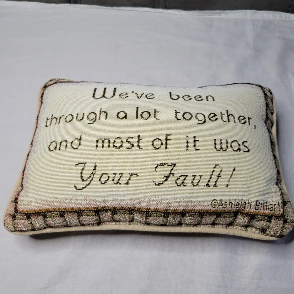 Ashleigh Brilliant Your Fault Woven Tapestry Accent Pillow Vintage Humor Decor